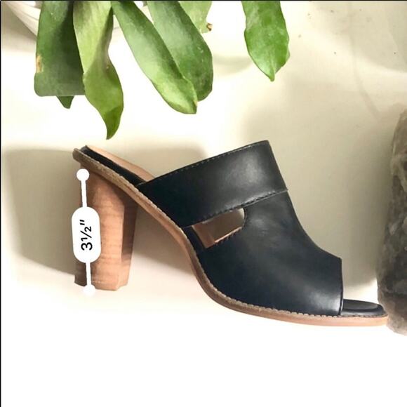 SEY Collection Black Tan Leather Mule Slide Open Toe Chunky Block Heel Shoes 9 - Picture 9 of 9